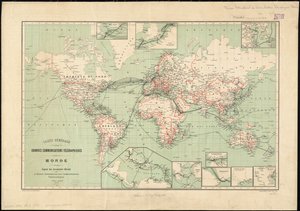 1901 Uluslararası Telgraf Bürosu tarafından yayınlanan telgraf hatlarının dünya haritası    Ölçek: [ca. 1:70.000.000]